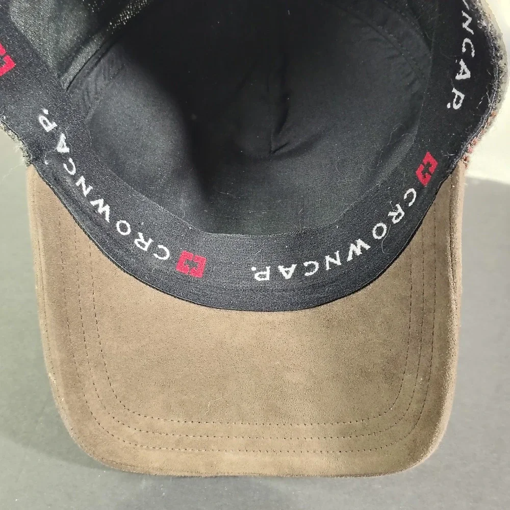 Crown Cap Canada Plaid Wool Baseball Hat Suede Bill Strapback Premium Grey Brown
